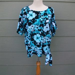 Michael Kors Side Tie Shirt Sz S Blue Floral Top